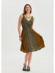 V Neck Robe Green Patterned Midi Dress 4511